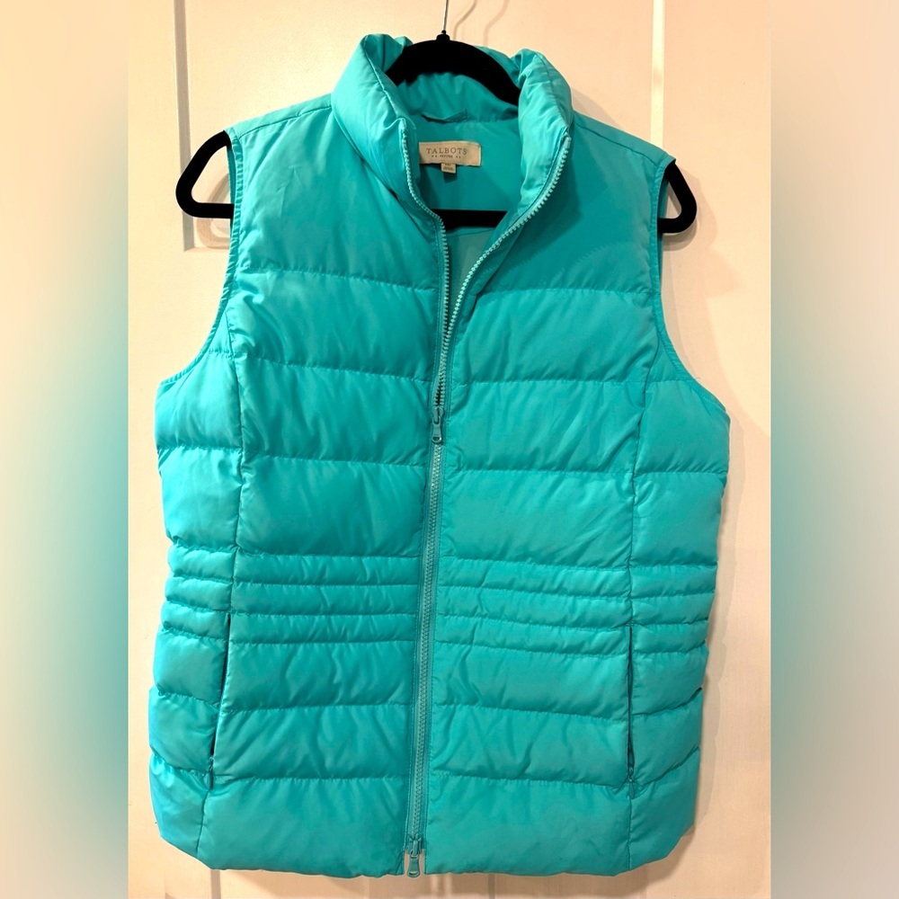 Talbots Womens Petite Aqua Puffer Down Vest Size MP
